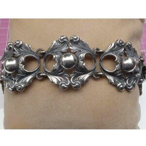 Signed Cini Italian Sterling Silver Bracelet - Frond Links With Silver Orbs